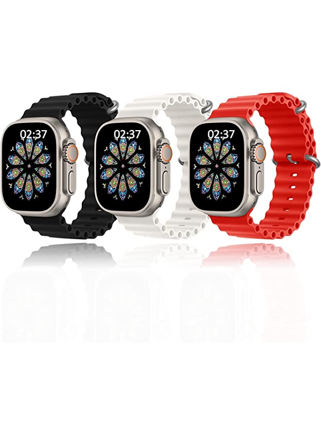 IAF 3 Pack Ocean Band Compatible with Apple Watch Ultra Band 49mm ,45mm 4,4mm ,42mm Men Women, Soft Silicone Sport Band Replacement Strap for Apple Watch Ultra iWatch Series 8 7 SE 6 5 4 3 2 1
