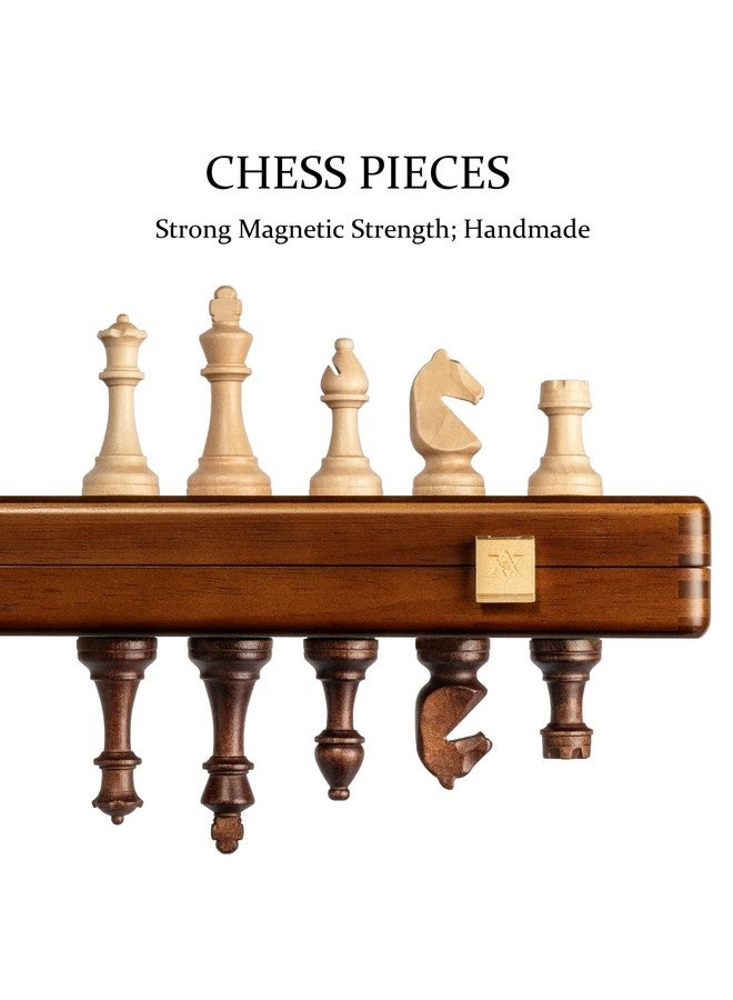 A&A 15" Magnetic Wooden Chess Set, Handmade 3" King Height Knight Staunton Chess Pieces with 2 Extra Queen, Folding Portable Travel Game Set - Image 2