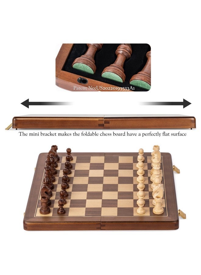 A&A 15" Magnetic Wooden Chess Set, Handmade 3" King Height Knight Staunton Chess Pieces with 2 Extra Queen, Folding Portable Travel Game Set - Image 3