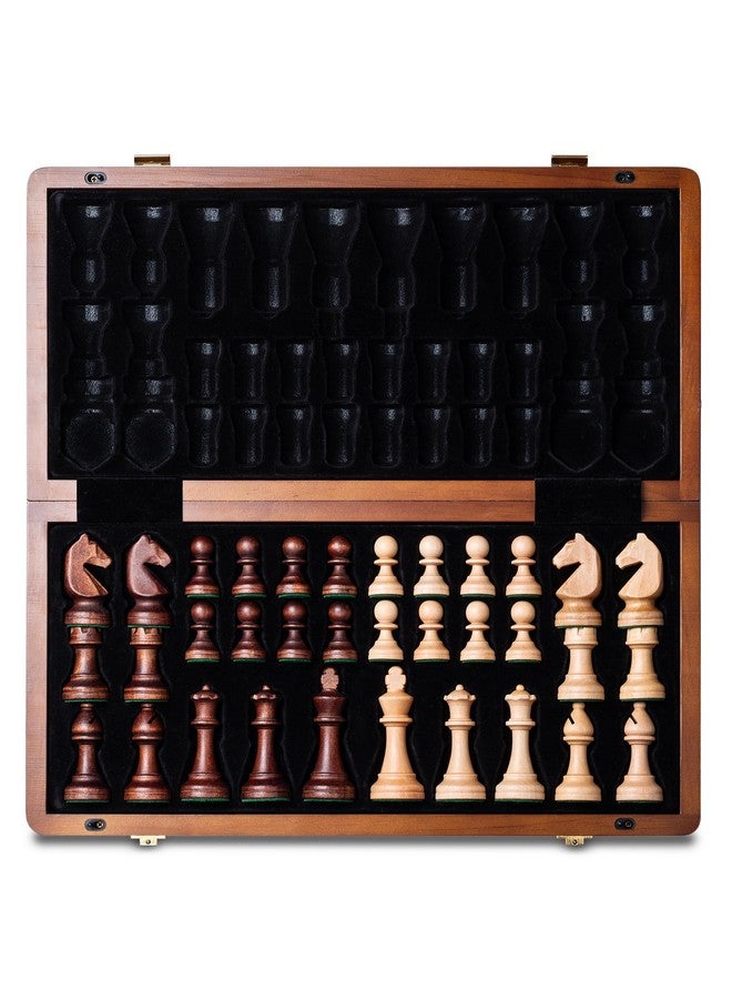 A&A 15" Magnetic Wooden Chess Set, Handmade 3" King Height Knight Staunton Chess Pieces with 2 Extra Queen, Folding Portable Travel Game Set - Image 1