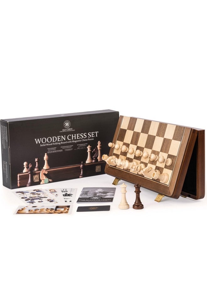 A&A 15" Magnetic Wooden Chess Set, Handmade 3" King Height Knight Staunton Chess Pieces with 2 Extra Queen, Folding Portable Travel Game Set - Image 5