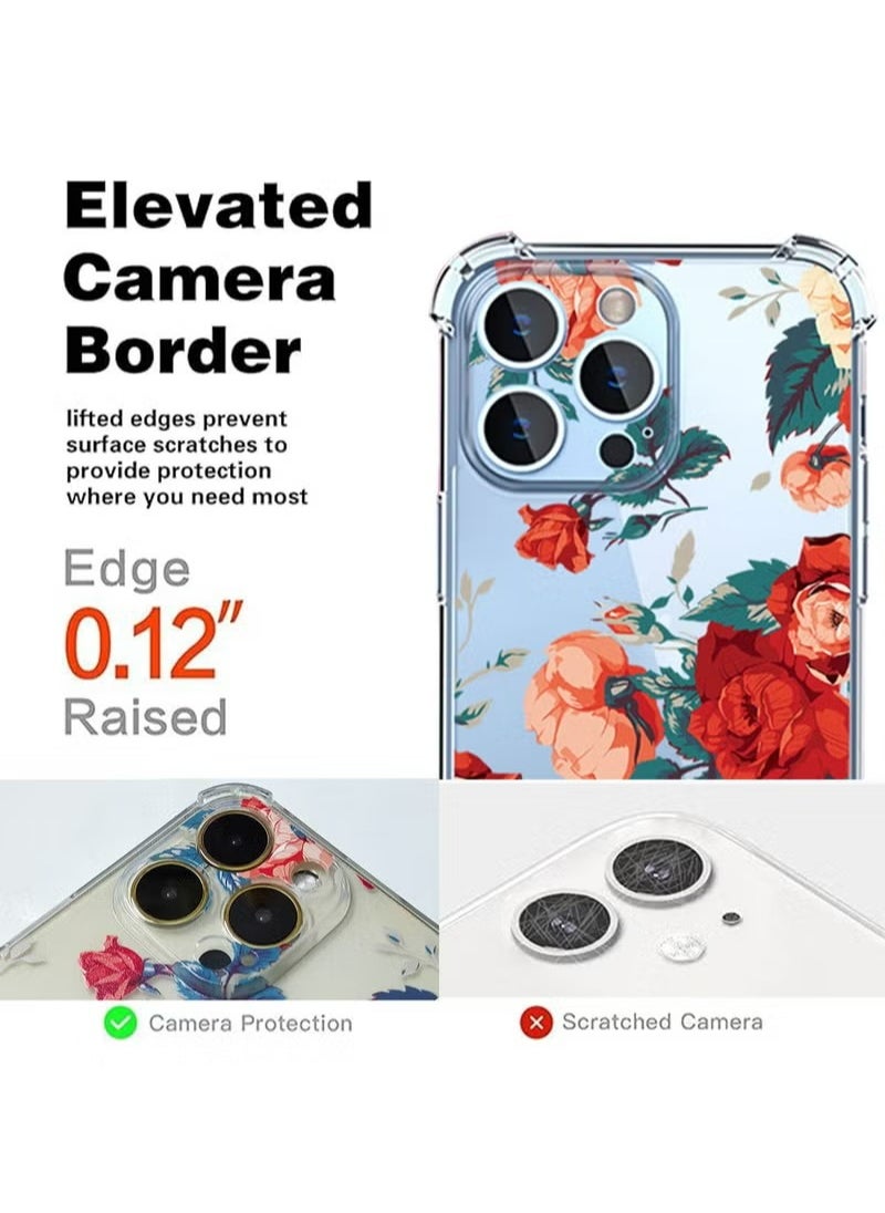 X-level iPhone 14 Pro Max Case Transparent Mobile Phone Back Flowers Pattern Four Corner Shockproof Protective Camera Protection Funtion With 1 Screen Film Tempered Glass Cover Protector For Women Girl  - Image 3