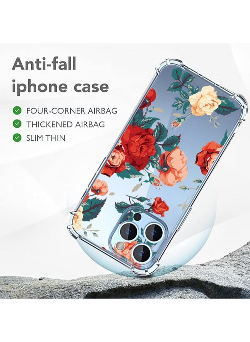 X-level iPhone 14 Pro Max Case Transparent Mobile Phone Back Flowers Pattern Four Corner Shockproof Protective Camera Protection Funtion With 1 Screen Film Tempered Glass Cover Protector For Women Girl  - Image 5