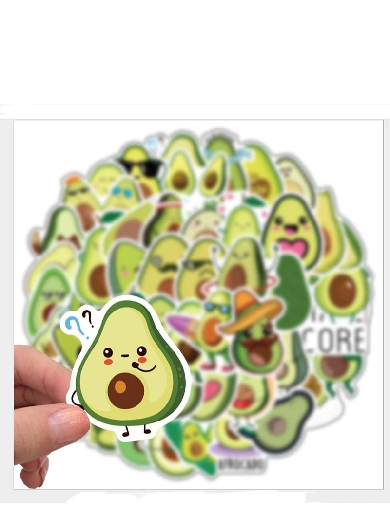 KASTWAVE 50 Pieces of Cute Avocado Waterproof Water Bottle Laptop Refrigerator Mobile Phone Vinyl Decals Suitable for Children Girls Boys Adult Teenagers Decorative Stickers Green - Image 1