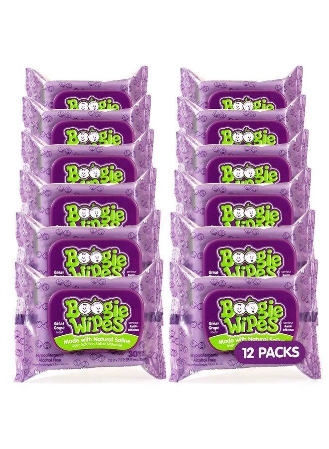 Boogie مناديل الأطفال من بوغي وايبس مناديل مبللة للوجه واليدين والجسم والأنف مصنوعة من فيتامين E والألوة والبابونج وملح طبيعي برائحة العنب 30 قطعة عبوة من 12 - Image 2