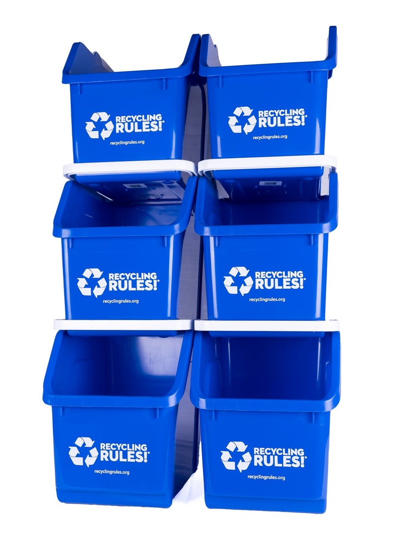 Recycling Rules Recycling Rules 6 Gallon Stackable Recycling Bin Container in Blue EcoFriendly BPAFree Handy Recycler with Handle 6Pack 