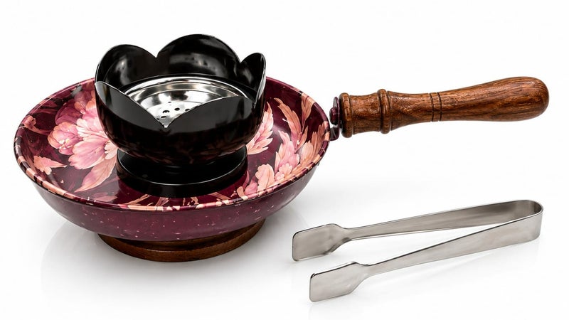 Radin Luxury Incense Bakhoor Burner Set With Wooden Handle And Tongs, Portable Oud Burner For Home Majlis Ramadan Eid Hospitality And Aromatherapy - Image 1