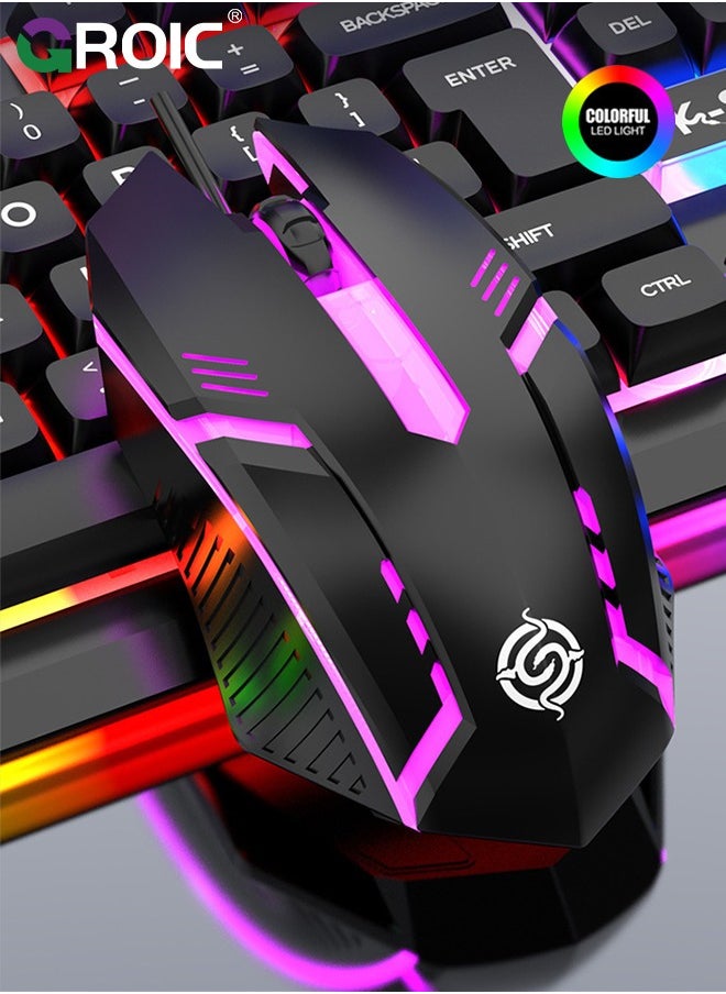 GROIC - Wired Keyboard and Mouse with Colored Backlit, Wrist Rest, Gaming Mouse, Rechargeable Ergonomic Light Up Keyboard Mouse Combo with Phone Holder for Windows, Mac, PC, Laptop - Image 1