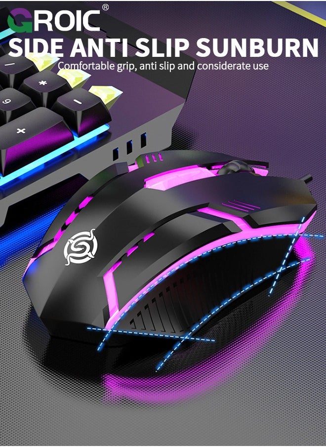 GROIC - Wired Keyboard and Mouse with Colored Backlit, Wrist Rest, Gaming Mouse, Rechargeable Ergonomic Light Up Keyboard Mouse Combo with Phone Holder for Windows, Mac, PC, Laptop - Image 1