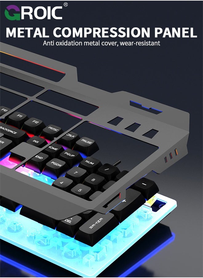 GROIC - Wired Keyboard and Mouse with Colored Backlit, Wrist Rest, Gaming Mouse, Rechargeable Ergonomic Light Up Keyboard Mouse Combo with Phone Holder for Windows, Mac, PC, Laptop - Image 1