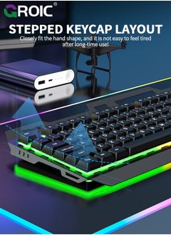 Wired Keyboard and Mouse with Colored Backlit, Wrist Rest, Gaming Mouse, Rechargeable Ergonomic Light Up Keyboard Mouse Combo with Phone Holder for Windows, Mac, PC, Laptop - pzsku/Z72F778D6A1B206824CCFZ/45/_/1718183103/ebac63b9-d98e-4fde-b0c5-7edf2ed913d9