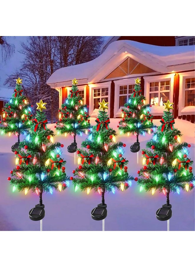 Dremisland Dremisland 6Pack Solar Christmas Tree with 120LED Lights Outdoor Christmas Decorations Waterproof Solar Christmas Trees with Red Berry for Outside Pathway Garden Yard Holiday Decor  - Image 1