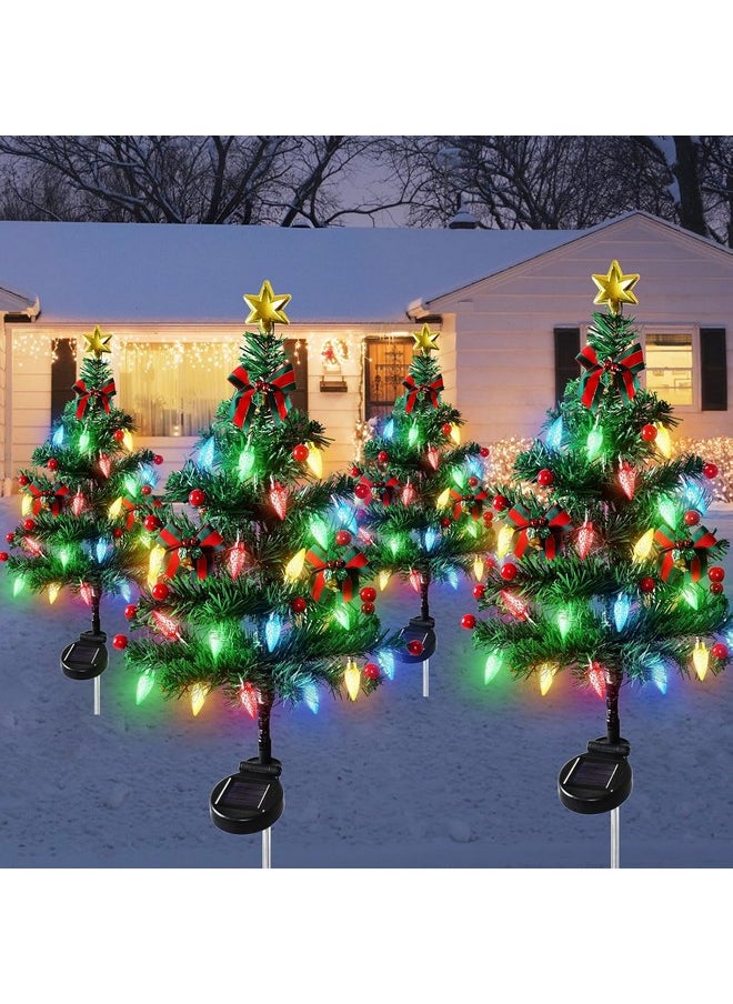 Dremisland Dremisland 6Pack Solar Christmas Tree with 120LED Lights Outdoor Christmas Decorations Waterproof Solar Christmas Trees with Red Berry for Outside Pathway Garden Yard Holiday Decor  - Image 5