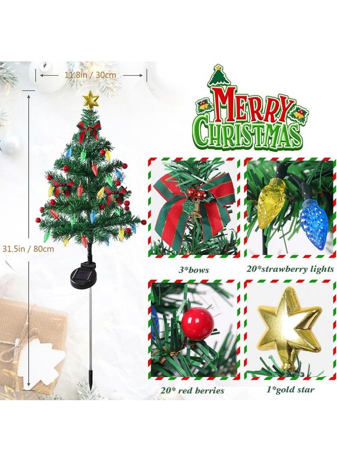 Dremisland Dremisland 6Pack Solar Christmas Tree with 120LED Lights Outdoor Christmas Decorations Waterproof Solar Christmas Trees with Red Berry for Outside Pathway Garden Yard Holiday Decor  - Image 3