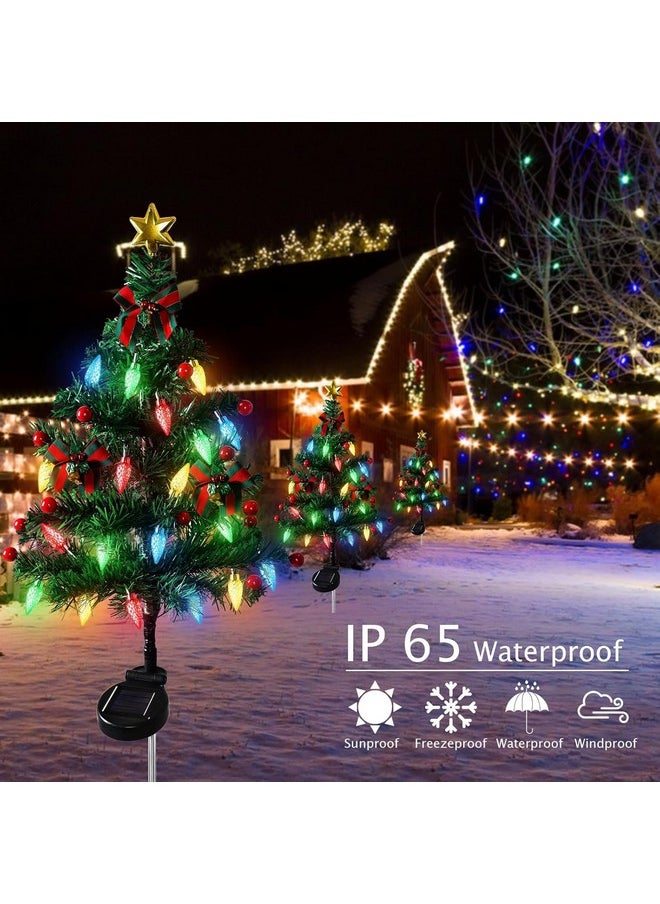 Dremisland Dremisland 6Pack Solar Christmas Tree with 120LED Lights Outdoor Christmas Decorations Waterproof Solar Christmas Trees with Red Berry for Outside Pathway Garden Yard Holiday Decor  - Image 4