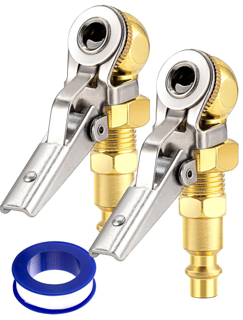 LUMITECO 2-Pack 1/4 Inch Female NPT Closed Ball Tire Inflator with Clip, Locking Quick Connect, Clip-On Air Chucks for Truck RV Auto Car Air Compressor - Image 1