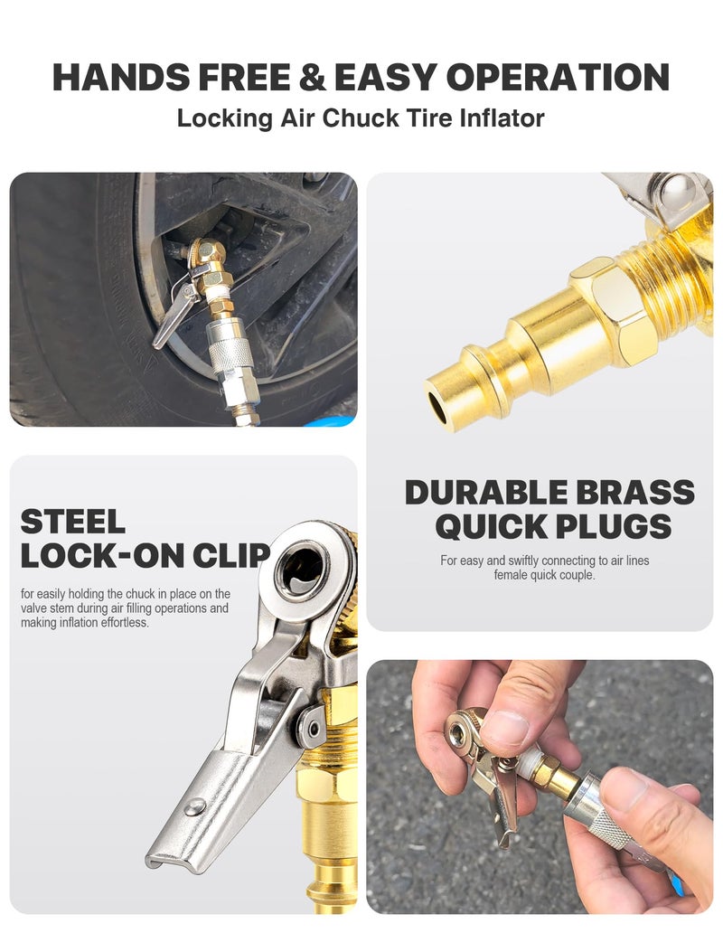 LUMITECO 2-Pack 1/4 Inch Female NPT Closed Ball Tire Inflator with Clip, Locking Quick Connect, Clip-On Air Chucks for Truck RV Auto Car Air Compressor - Image 2