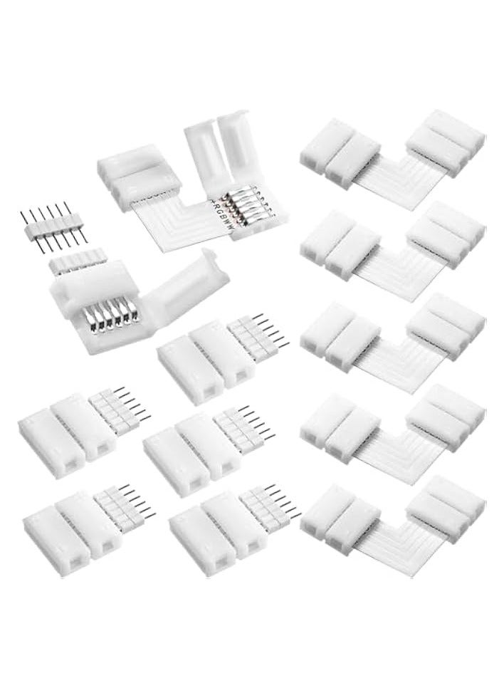 erorex 12-Piece 6-Pin L-Shaped LED Strip Connector Kit - Solderless Corner Joints for 12mm RGB/RGBW Light Strips, Waterproof 90° Angle Connectors for 6 Pin LED Strip (Includes 6 Straight + 6 Angled Adapters) - Image 1