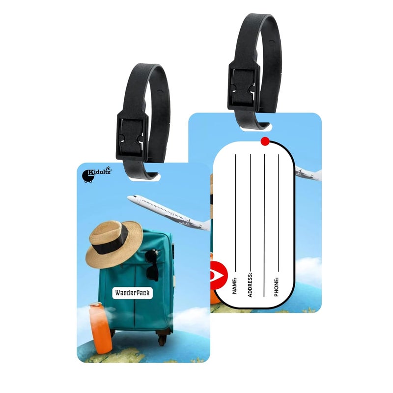 (Set of 10) Synthetic Luggage Tags with Black Strap Loop | Durable, Waterproof, Anti-Break Travel ID Tags for Suitcases, Backpacks, School & Office Bags (Model No.46)