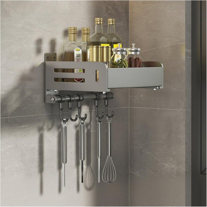 Multi-Functional Wall Mount Spice Rack – Carbon Steel Utensil Holder with Hooks for Kitchen Tools, Towels & Seasonings, Rust-Proof, Multiple Sizes(20cm/7.87in) - Image 1