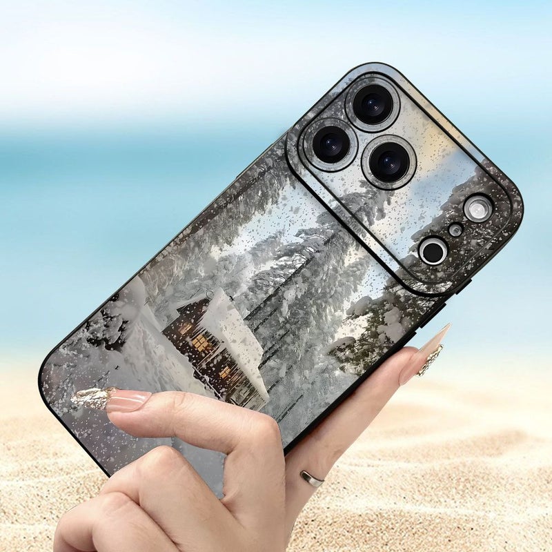 Phone Case For Iphone 12 Mini Frosted Black Snowy Cabin Design With Angel Eye Minimalist Trendy For Men And Women - Image 3