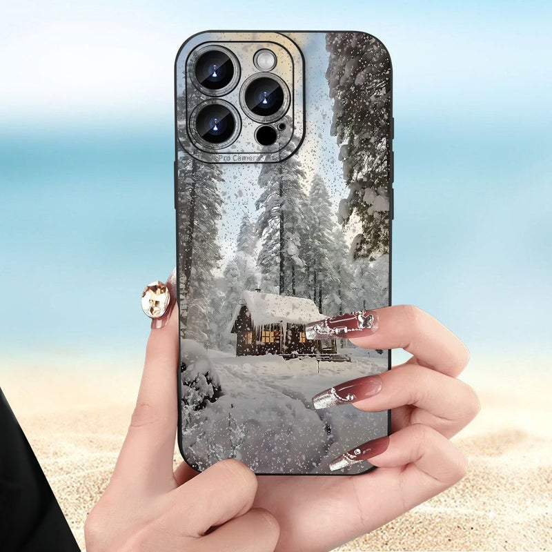 Phone Case For Iphone 12 Mini Frosted Black Snowy Cabin Design With Angel Eye Minimalist Trendy For Men And Women - Image 1