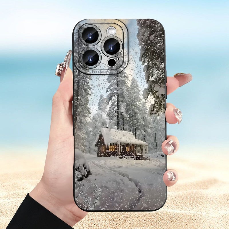 Phone Case For Iphone 12 Mini Frosted Black Snowy Cabin Design With Angel Eye Minimalist Trendy For Men And Women - Image 4