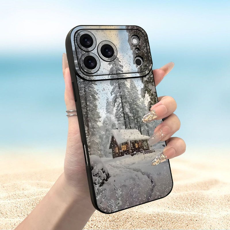Phone Case For Iphone 12 Mini Frosted Black Snowy Cabin Design With Angel Eye Minimalist Trendy For Men And Women - Image 2