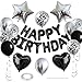 WEIKA 27 Pcs Black Silver Birthday Decorations 3D Letters Black Happy Birthday Balloon Banner Pentagram Heart Foil Balloons Confetti Balloons Kit For Boys Girls Party Supplies - Image 2