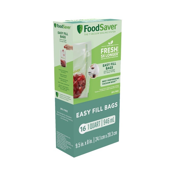 EASY FILL 1QUART VACUUM SEALER BAGS COMMERCIAL GRADE AND REUSABLE 16 COUNT