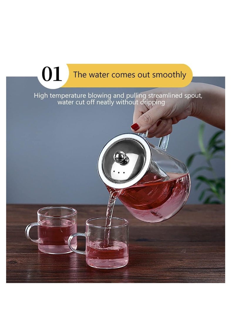Glass Teapot Stovetop Safe, Heat Resistant Tea Pot, Glass Teapot with Removable Stainless Steel Infuser & Lid, Borosilicate Glass Tea Pots for Blooming and Loose Leaf Tea Maker (550ml, A) - Image 4