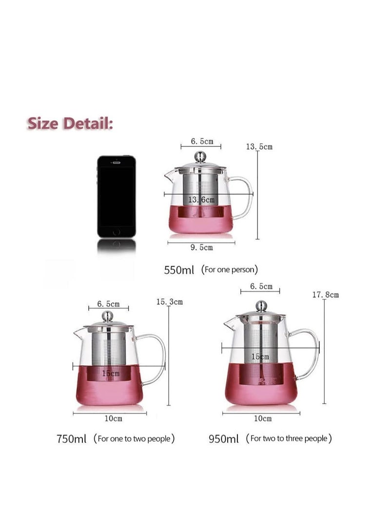 Glass Teapot Stovetop Safe, Heat Resistant Tea Pot, Glass Teapot with Removable Stainless Steel Infuser & Lid, Borosilicate Glass Tea Pots for Blooming and Loose Leaf Tea Maker (550ml, A) - Image 2