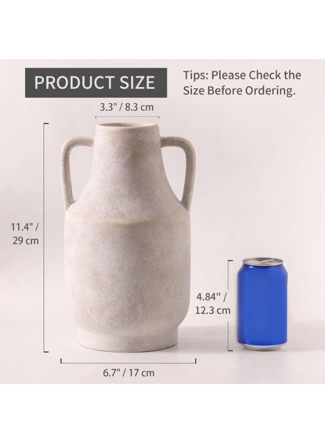 Rustic Ceramic Flower Vase, 11 Inch Tall Off-White Terracotta Pottery with Double Handles - Image 2