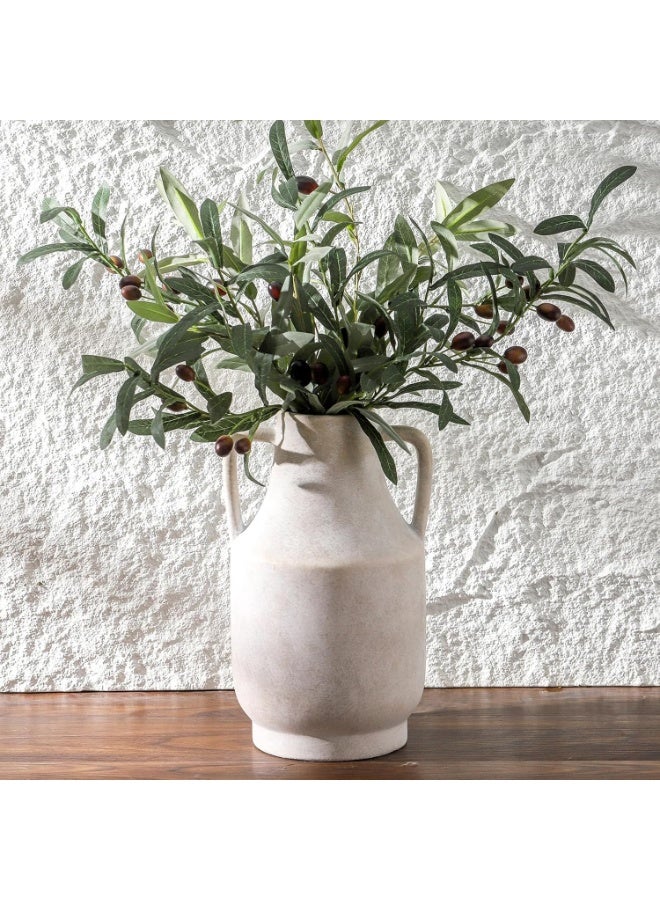 Rustic Ceramic Flower Vase, 11 Inch Tall Off-White Terracotta Pottery with Double Handles - Image 1