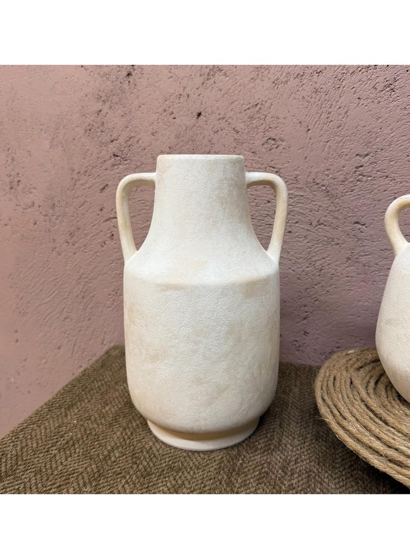 Rustic Ceramic Flower Vase, 11 Inch Tall Off-White Terracotta Pottery with Double Handles - Image 5