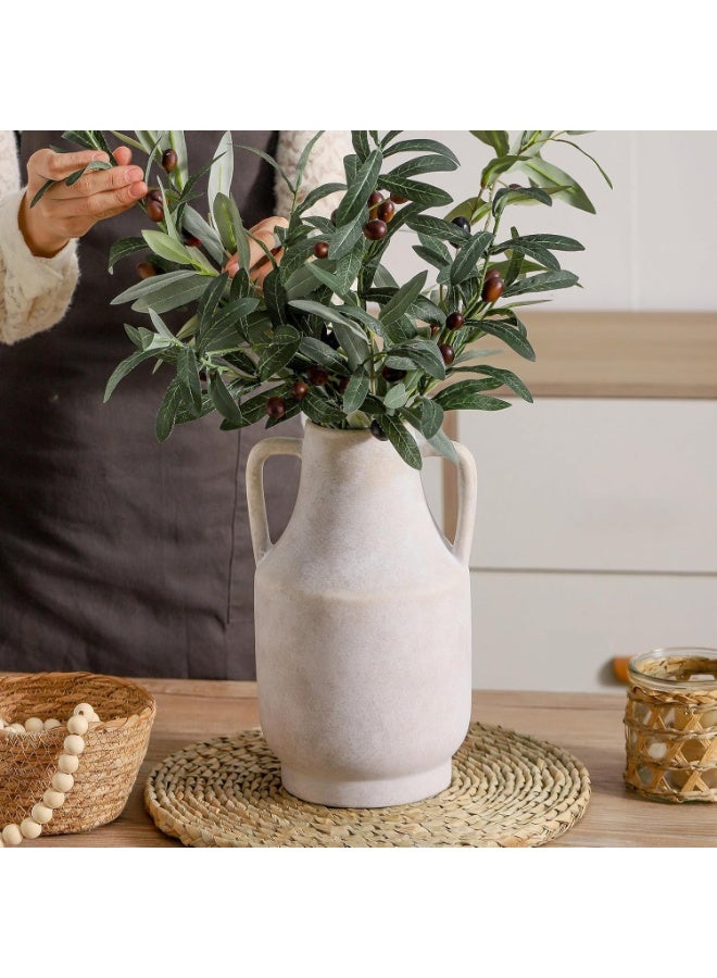 Rustic Ceramic Flower Vase, 11 Inch Tall Off-White Terracotta Pottery with Double Handles - Image 4