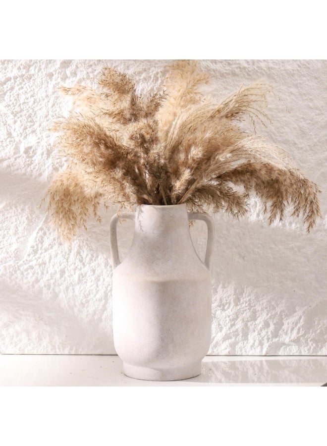 Rustic Ceramic Flower Vase, 11 Inch Tall Off-White Terracotta Pottery with Double Handles - Image 3
