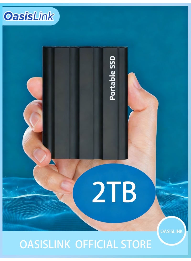 أواسيس لينك قرص SSD محمول بسعة 2 تيرابايت مع نقل عالي السرعة USB 3.1، تصميم متين ومقاوم للماء والغبار للمصورين ومنشئي المحتوى واللاعبين، قرص SSD خارجي (أسود) - Image 1