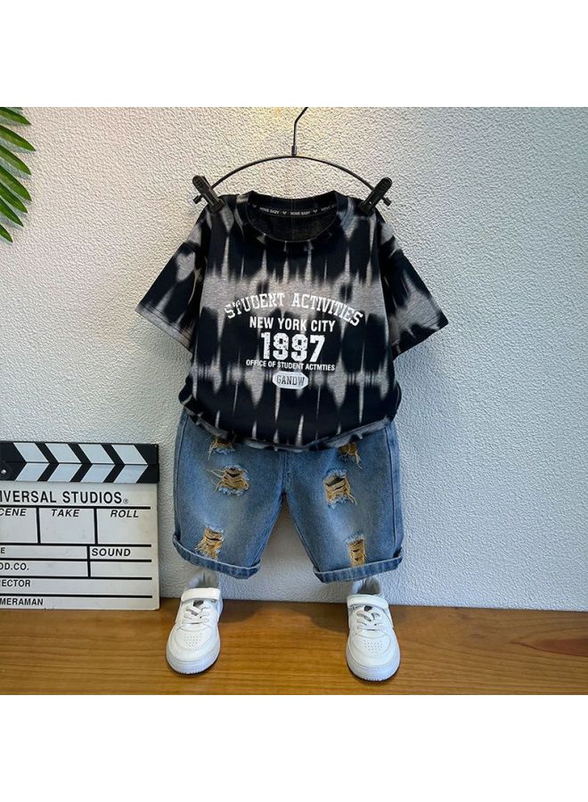 Children's Clothing Boys' Summer Outfit New Stylish Kids' Trendy Tie-dye Short-sleeve Set For Boys