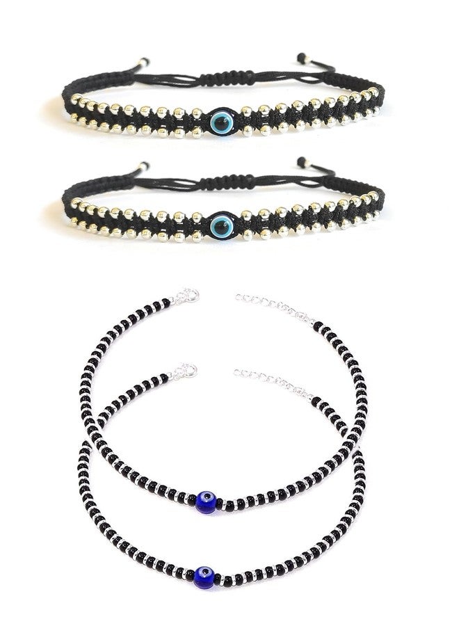 ARTIFICIAL TREE Handmade Evil Eye 40 Ball Black Thread Payal & Evil Eye Charms Nazariya Payal | Anklet For Women & Girls | Nazar Battu | 4 piece (AT PAYAL 0013) - Image 1