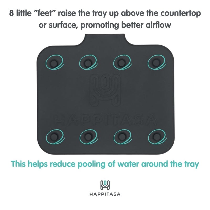 Happitasa Silicone Soap Dish Tray and Sponge Holder with Drain Chute and Feet | 3-Way Sloped Design | Bathroom and Kitchen Sink Organizer Caddy (Smoky Blue, 5"x4") - Image 2