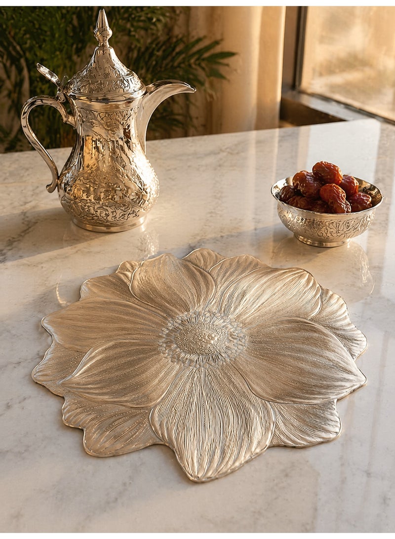 Nurava Lotus Pattern Placemats Set of 2 Gold Vinyl Table Mats Heat Resistant Non Slip Place Mats for Dinning Table Setting Wedding Party Decoration - Image 1