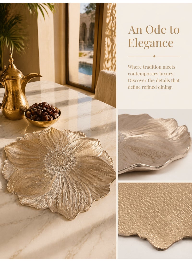 Nurava Lotus Pattern Placemats Set of 2 Gold Vinyl Table Mats Heat Resistant Non Slip Place Mats for Dinning Table Setting Wedding Party Decoration - Image 3