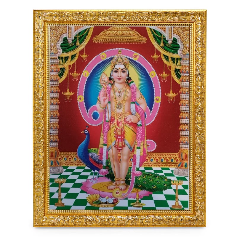 BM TRADERS Sri Kulanthai Murugan Beautiful Sparkle Print Elegant Photo In Golden Artwork Wall Hanging Frame 11 X 13 Inch OR 2794 X 3302 Cm