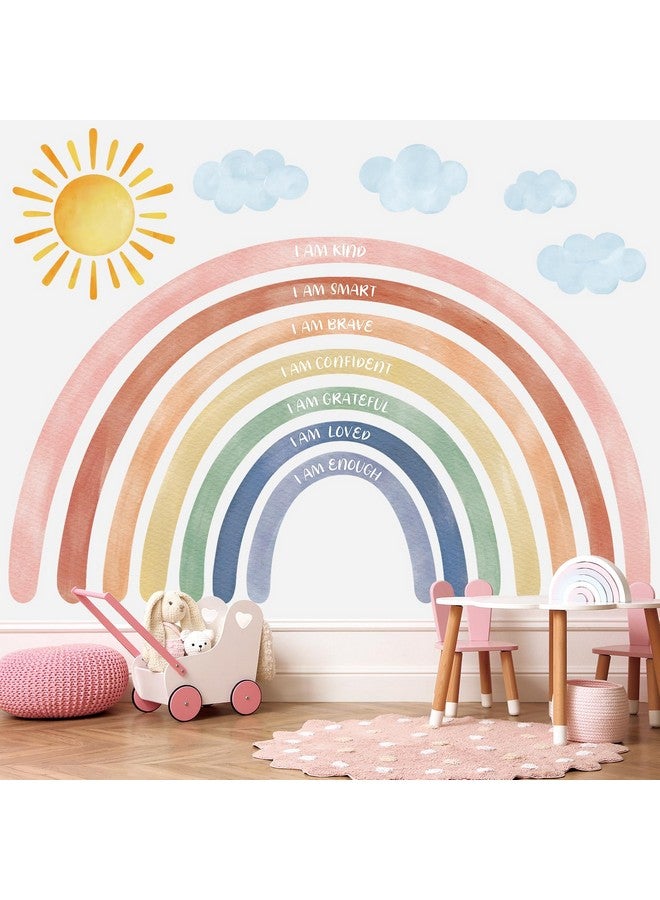 Decowall ملصقات حائط كبيرة من ديكوول FH4-2432 بحجم XLarge مع أقواس قزح مائية واقتباسات لتزيين غرفة الأطفال وغرفة النوم للفتيات والفن البوهيمي، سهلة الإزالة واللصق. - Image 1