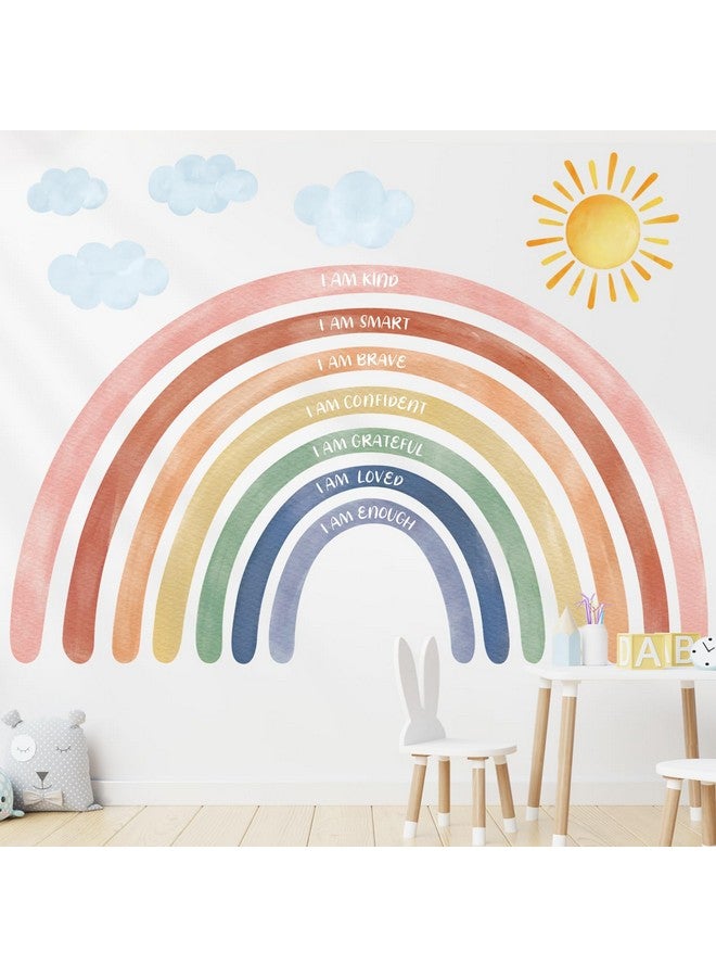 Decowall ملصقات حائط كبيرة من ديكوول FH4-2432 بحجم XLarge مع أقواس قزح مائية واقتباسات لتزيين غرفة الأطفال وغرفة النوم للفتيات والفن البوهيمي، سهلة الإزالة واللصق. - Image 4