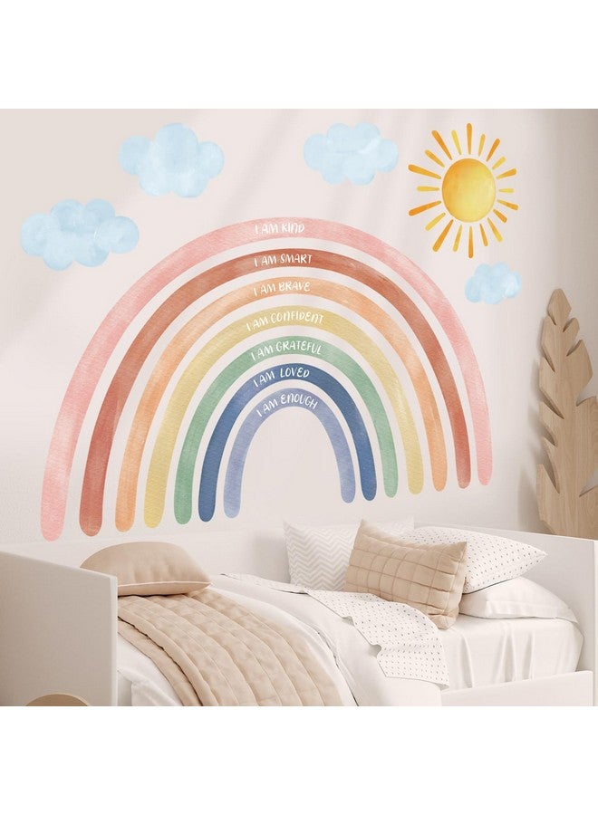 Decowall ملصقات حائط كبيرة من ديكوول FH4-2432 بحجم XLarge مع أقواس قزح مائية واقتباسات لتزيين غرفة الأطفال وغرفة النوم للفتيات والفن البوهيمي، سهلة الإزالة واللصق. - Image 3