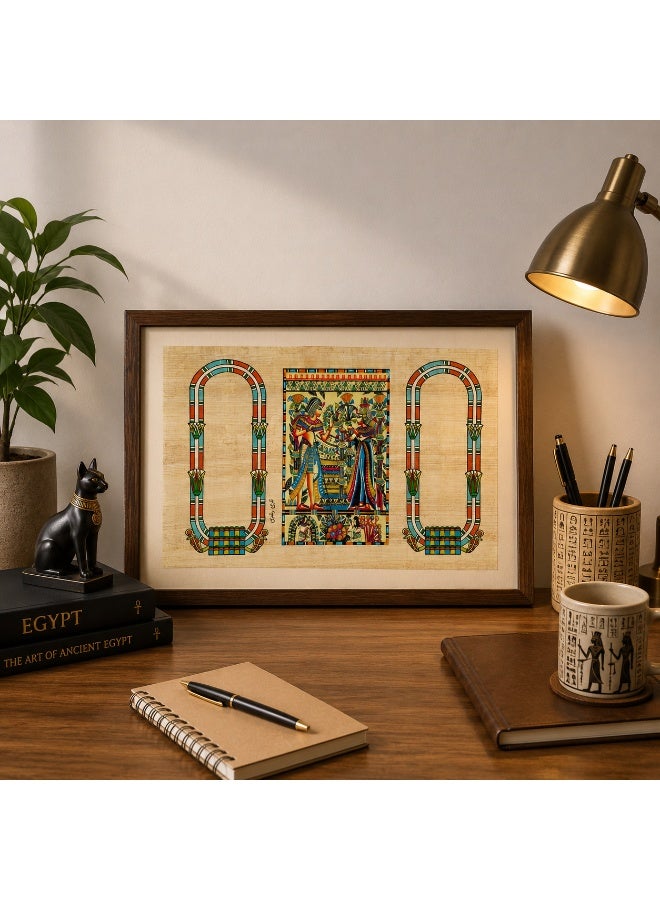 هاندرد بلس ورق بردي مصري طبيعي أصلي مقاس A4 مصنوع يدويًا في مصر من نبات البردي الحقيقي بتصميم المشهد الملكي المصري القديم وتقديم القرابين مطبوع للديكور والهدايا التذكارية - Image 3