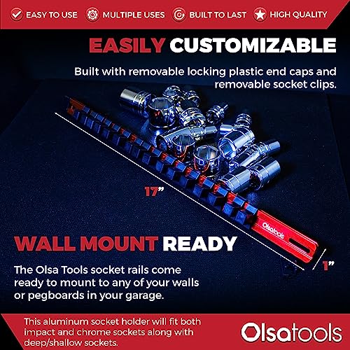 Olsa Tools 1/2-Inch Drive Aluminum Socket Organizer with Locking End Caps | Professional Quality Socket Holder (RED) - Image 3
