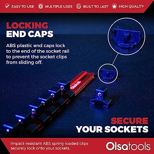 Olsa Tools 1/2-Inch Drive Aluminum Socket Organizer with Locking End Caps | Professional Quality Socket Holder (RED) - Image 4